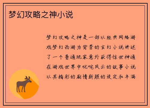 梦幻攻略之神小说